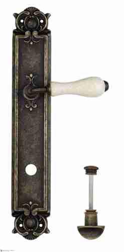 Дверная ручка Venezia "COLOSSEO" белая керамика паутинка WC-2 на планке PL97 античная бронза