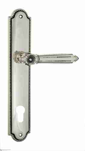 Дверная ручка Venezia "CASTELLO" CYL на планке PL98 натуральное серебро + черный