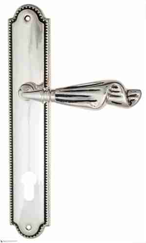 Дверная ручка Venezia "OPERA" CYL на планке PL98 натуральное серебро + черный