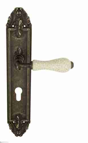 Дверная ручка Venezia "COLOSSEO" белая керамика паутинка CYL на планке PL90 античная бронза