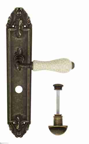 Дверная ручка Venezia "COLOSSEO" белая керамика паутинка WC-2 на планке PL90 античная бронза