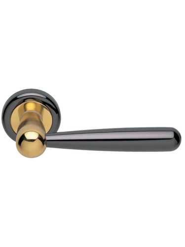 Ручка дверная Morelli Luxury PINOKKIO R4 NNO раздельная на круглой розетке, цвет черный хром/золото, латунь