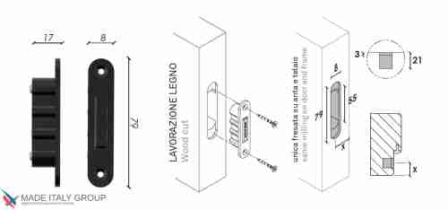 Защелка магнитная Fratelli Cattini MAG MINI W для деревянных дверей матовый серый