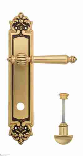 Дверная ручка Venezia "PELLESTRINA" WC-2 на планке PL96 французское золото + коричневый