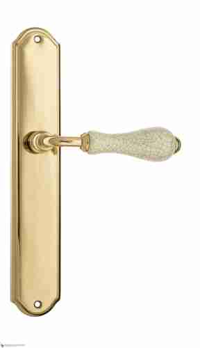 Дверная ручка Venezia "COLOSSEO" белая керамика паутинка на планке PL02 полированная латунь