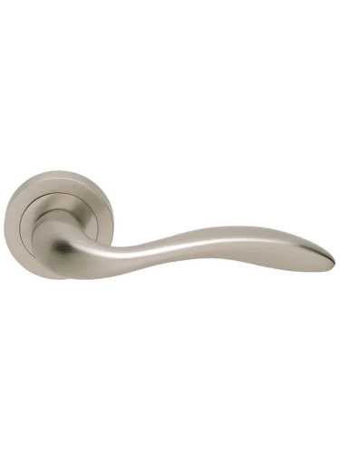 Ручка дверная Morelli Luxury LEON R2 NIS раздельная на круглой розетке, цвет матовый никель, латунь