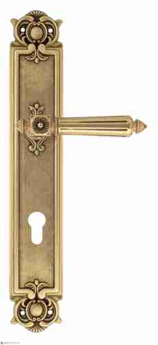 Дверная ручка Venezia "CASTELLO" CYL на планке PL97 французское золото + коричневый