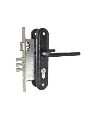 Замок Absolyute (Абсолют) врезной цилиндровый с защёлкой в комплекте с ручкой ЗВ4-3/09Р (медь), 4 кл.