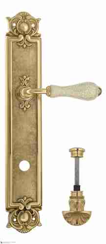 Дверная ручка Venezia "COLOSSEO" белая керамика паутинка WC-4 на планке PL97 полированная латунь