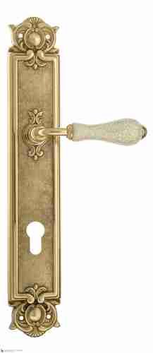 Дверная ручка Venezia "COLOSSEO" белая керамика паутинка CYL на планке PL97 полированная латунь