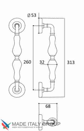 Ручка скоба Venezia "MONTE CRISTO" 313мм (260мм) D2 полированная латунь