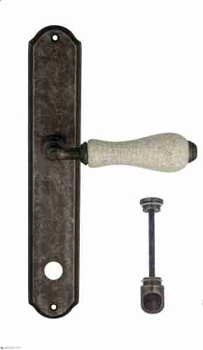 Дверная ручка Venezia "COLOSSEO" белая керамика паутинка WC-2 на планке PL02 античное серебро