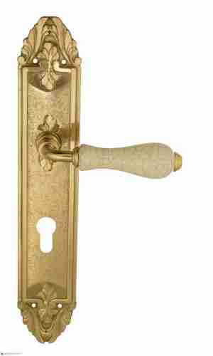 Дверная ручка Venezia "COLOSSEO" белая керамика паутинка CYL на планке PL90 полированная латунь