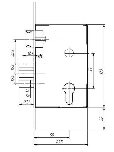 Замок Absolyute (Абсолют) врезной цилиндровый с защёлкой в комплекте с ручкой ЗВ4-3/09Р (медь), 4 кл.