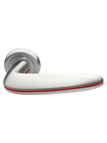 Ручка дверная Morelli Luxury SUNRISE R4 CSA/ROSSO раздельная на круглой розетке, цвет - матовый хром/красный, латунь