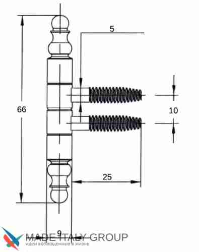 2551DDD.01 Петля ввертная Ø9 с декоративной пешкой античная бронза (13 kg)
