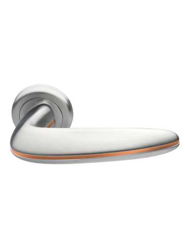 Ручка дверная Morelli Luxury SUNRISE R4 CSA/RAME раздельная на круглой розетке, цвет матовый хром/медь, латунь