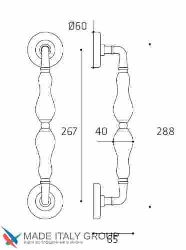 Ручка скоба Venezia "FLORENCE" 320мм (260мм) D4 античное серебро
