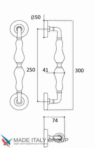 Ручка скоба Venezia "LUCRECIA" 300мм (250мм) D1 полированная латунь