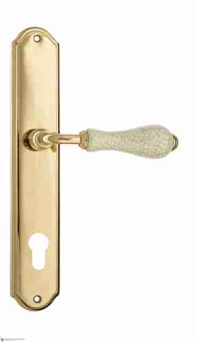 Дверная ручка Venezia "COLOSSEO" белая керамика паутинка CYL на планке PL02 полированная латунь