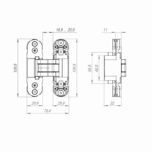 Комплект 4 шт. - Петля Armadillo (Армадилло) скрытой установки U3D2000.TG SC мат.хром