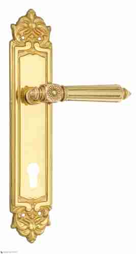 Дверная ручка Venezia "CASTELLO" CYL на планке PL96 полированная латунь