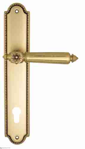 Дверная ручка Venezia "CASTELLO" CYL на планке PL98 французское золото + коричневый