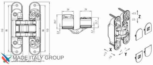 Kubica K8060 ATOMIKA SLIM DXSX, BR петля скрытая универсальная БРОНЗА (60 kg)
