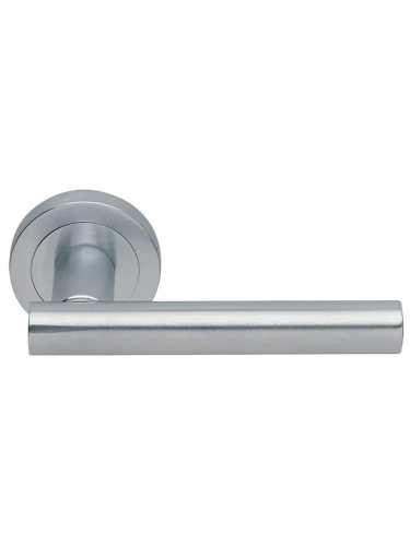 Ручка дверная Morelli Luxury CALLA R2 CSA раздельная на круглой розетке, цвет матовый хром, латунь