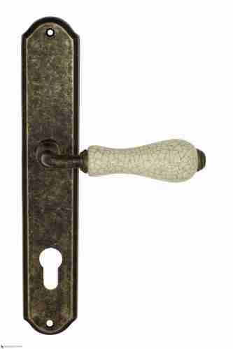 Дверная ручка Venezia "COLOSSEO" белая керамика паутинка CYL на планке PL02 античная бронза