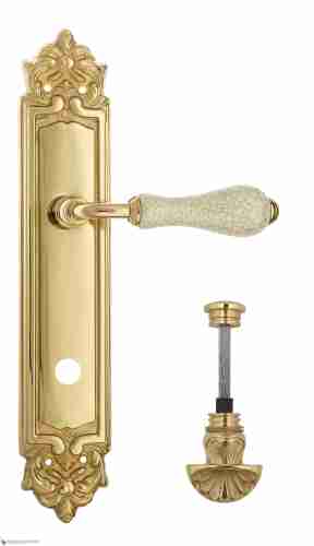 Дверная ручка Venezia "COLOSSEO" белая керамика паутинка WC-4 на планке PL96 полированная латунь