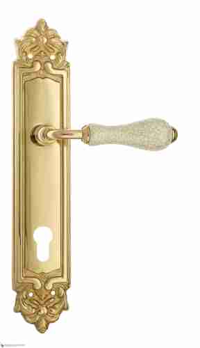 Дверная ручка Venezia "COLOSSEO" белая керамика паутинка CYL на планке PL96 полированная латунь