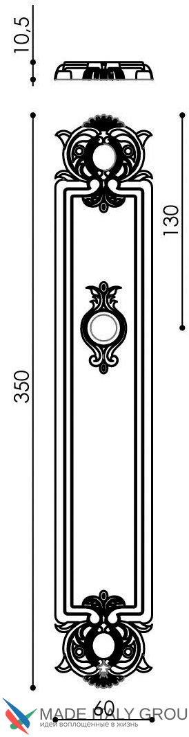 Дверная ручка Venezia "PELLESTRINA" CYL на планке PL97 античная бронза