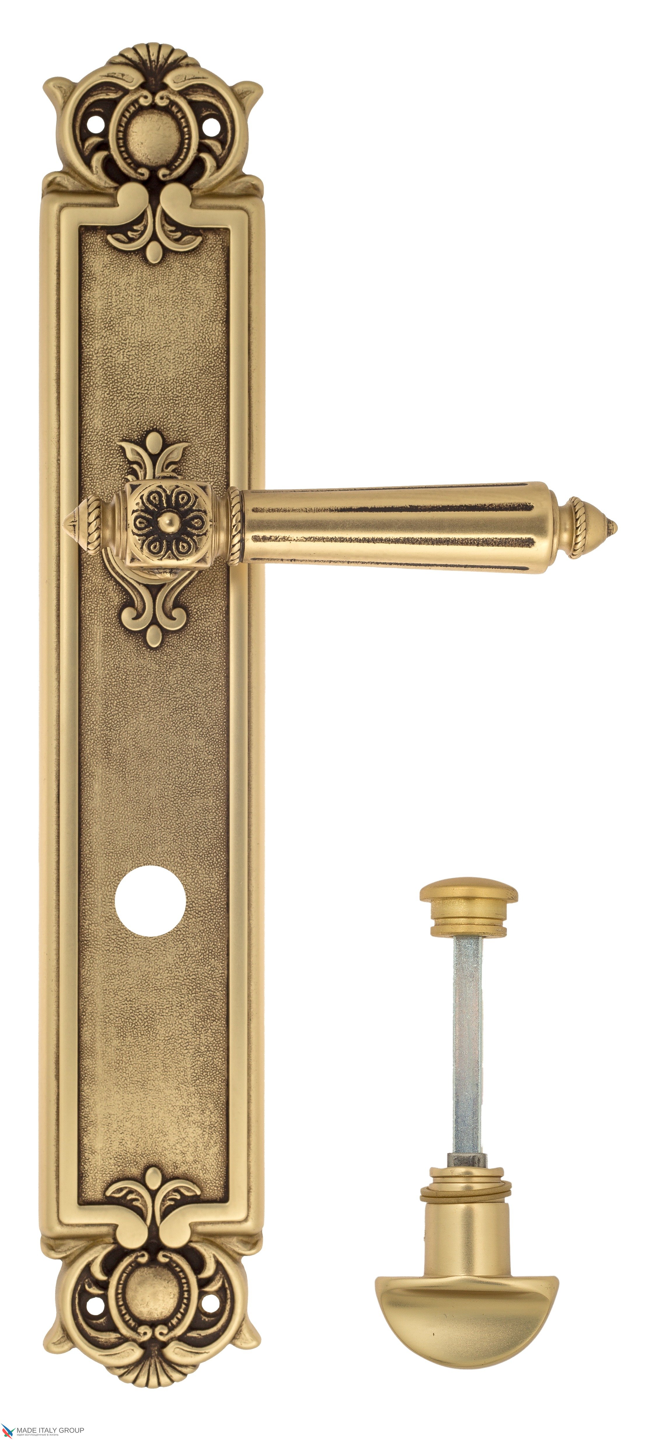 Дверная ручка Venezia "CASTELLO" WC-2 на планке PL97 французское золото + коричневый