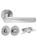 Комплект дверных ручек Morelli MH-58-R6 MSC с заверткой MH-WC-R6 MSC + магнитный замок M1895 SC, цвет матовый хром