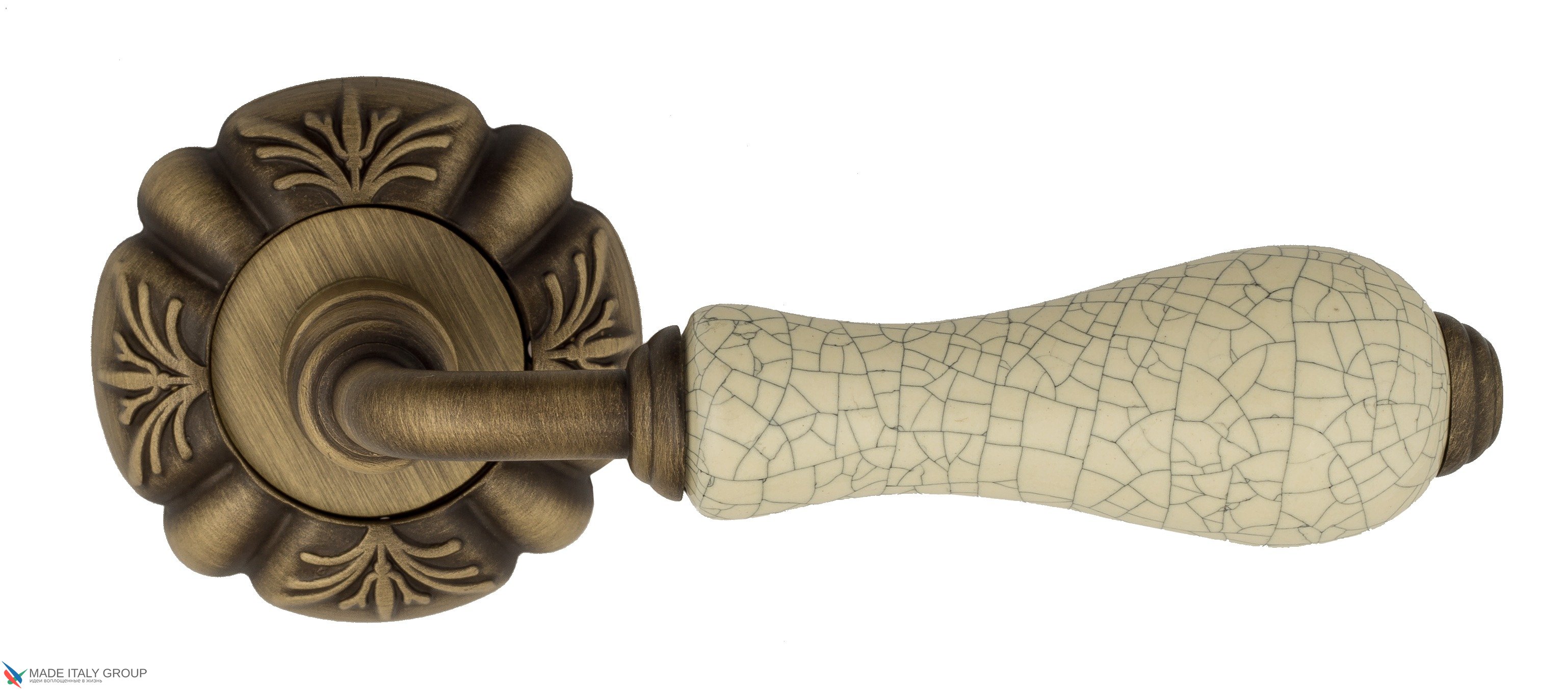 Дверная ручка Venezia "COLOSSEO" белая керамика паутинка D5 матовая бронза