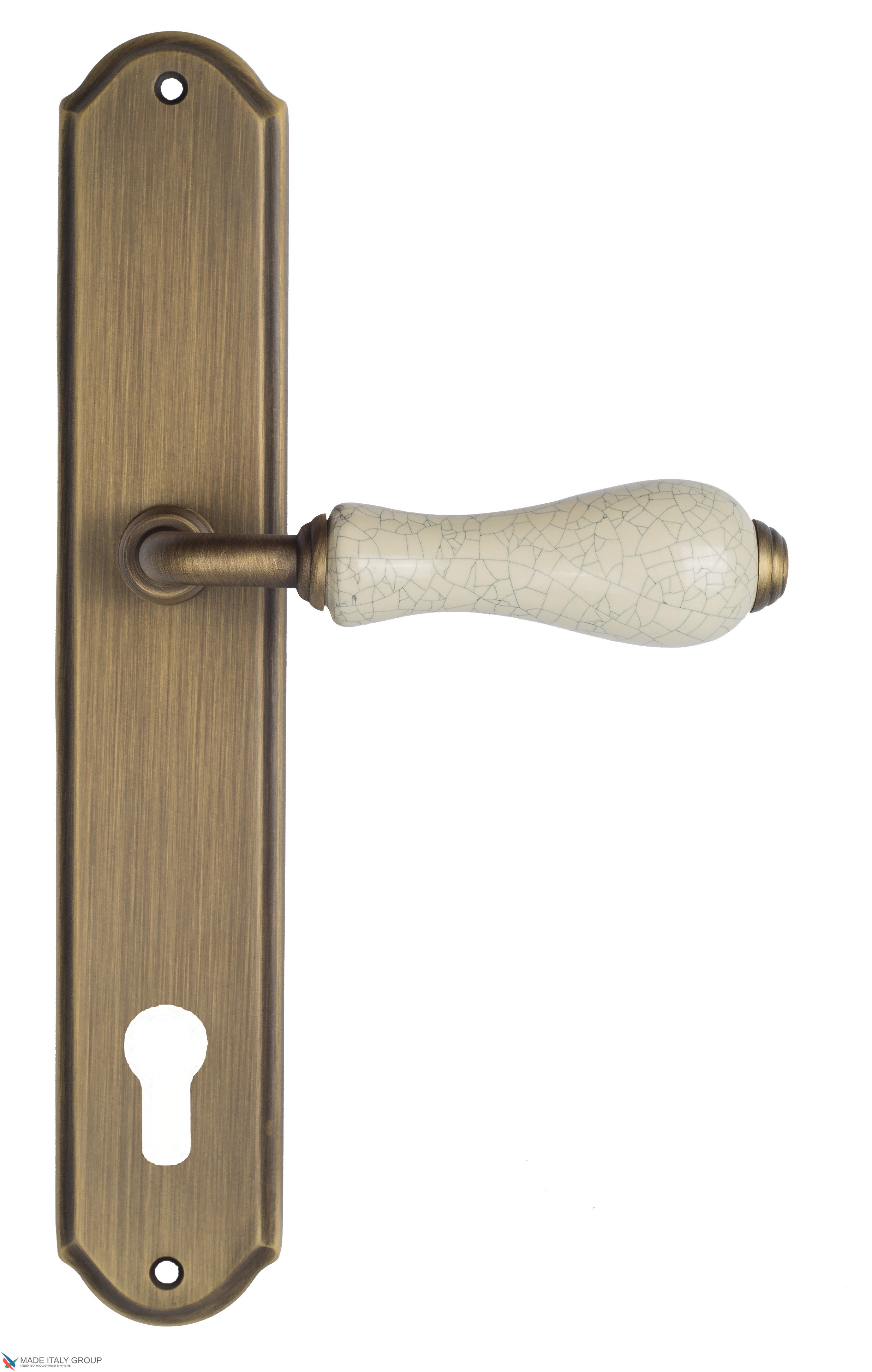 Дверная ручка Venezia "COLOSSEO" белая керамика паутинка CYL на планке PL02 матовая бронза