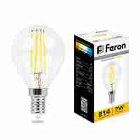 Лампа светодиодная филаментная Feron E14 7W 2700K Шар Прозрачная LB-52 25874