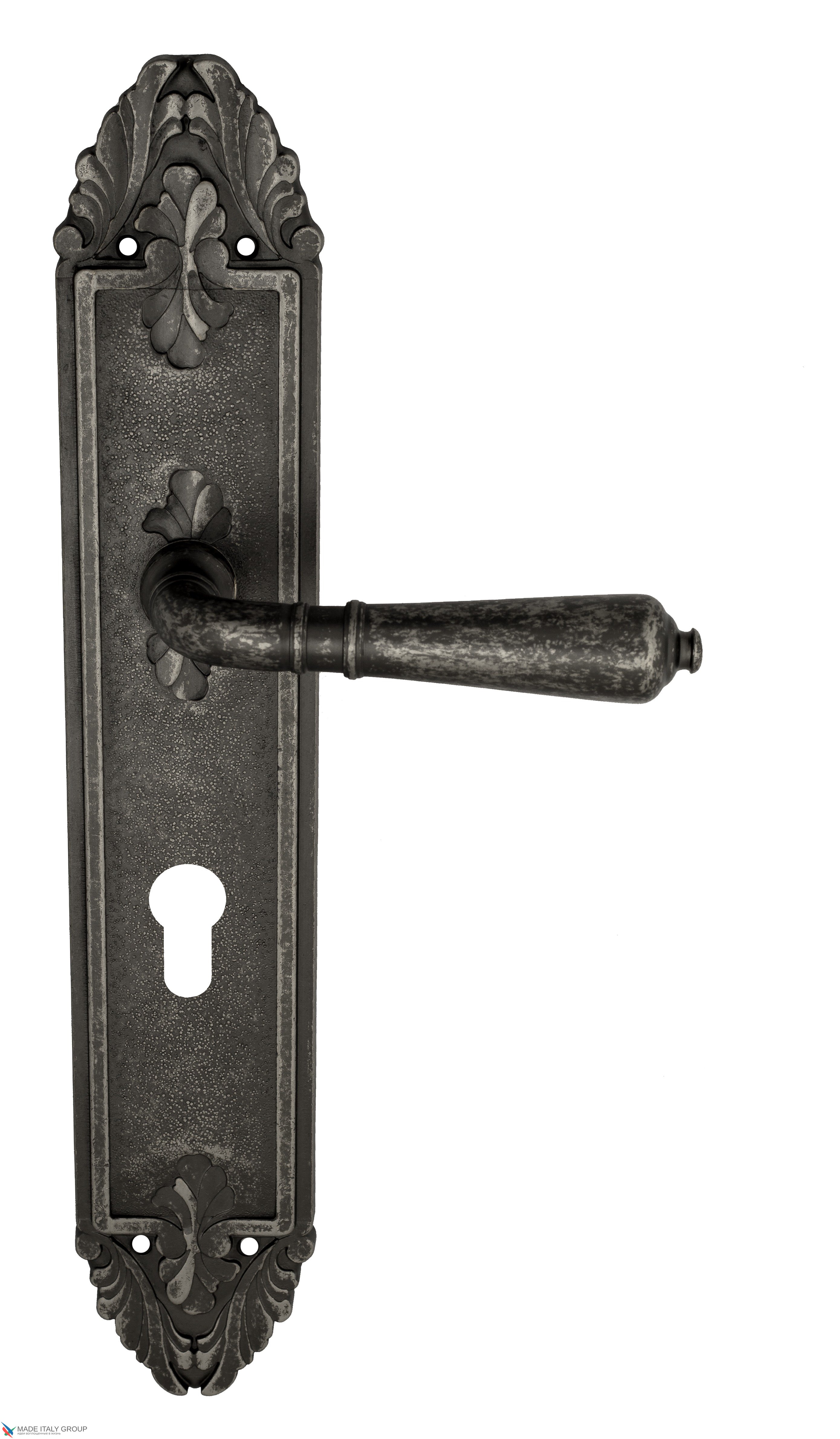 Дверная ручка Venezia "VIGNOLE" CYL на планке PL90 античное серебро