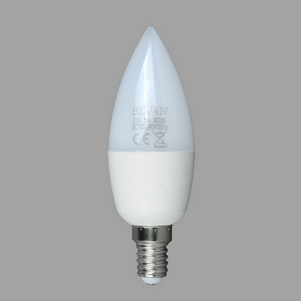 Лампочка светодиодная Elvan E14-7W-3000К-C37candle