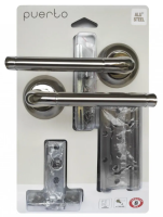 Комплект дверной фурнитуры PUERTO (ручка 503-08, защелка м/к, петли безВР), никель матовый/никель блестящий