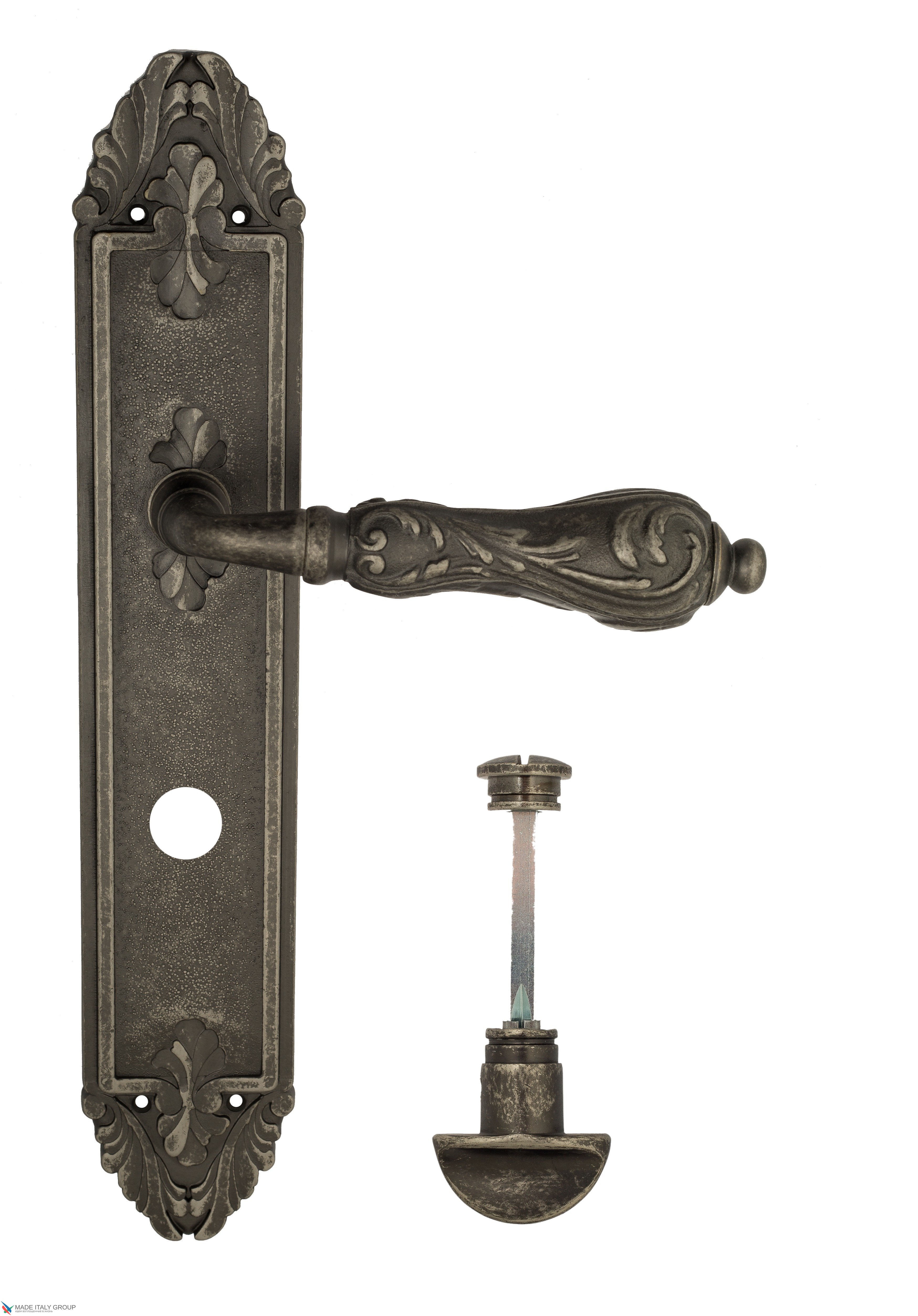 Дверная ручка Venezia "MONTE CRISTO" WC-2 на планке PL90 античное серебро