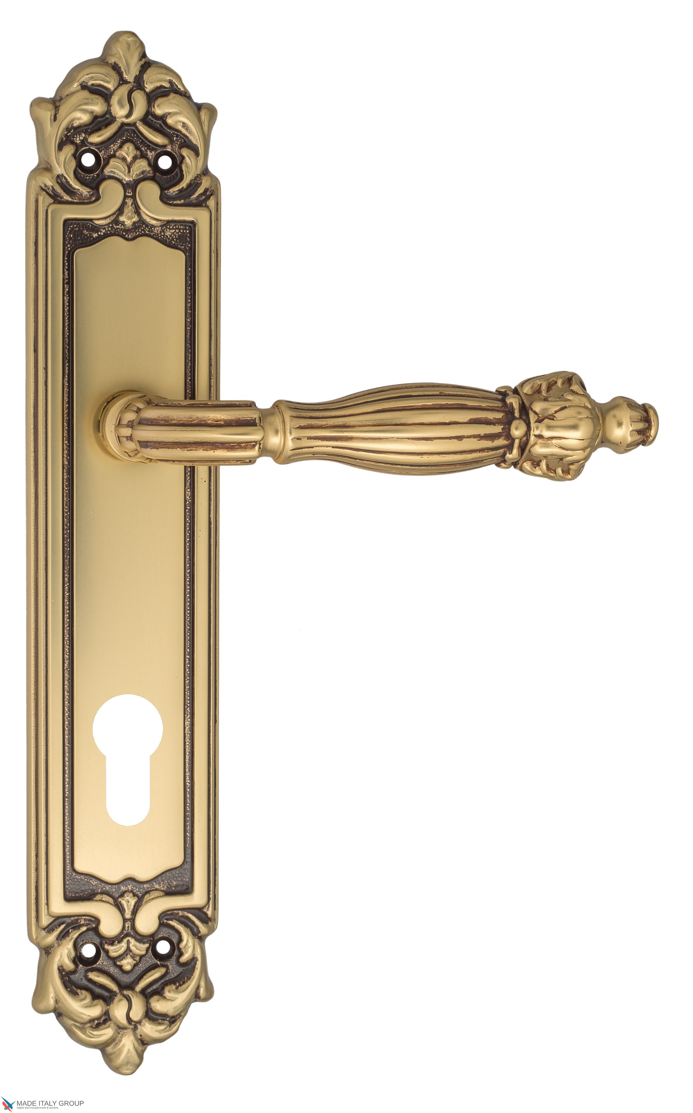 Дверная ручка Venezia "OLIMPO" CYL на планке PL96 французское золото + коричневый