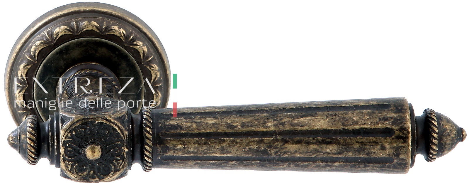 Ручка дверная Extreza LEON (Леон) 303 на розетке R02 античная бронза F23