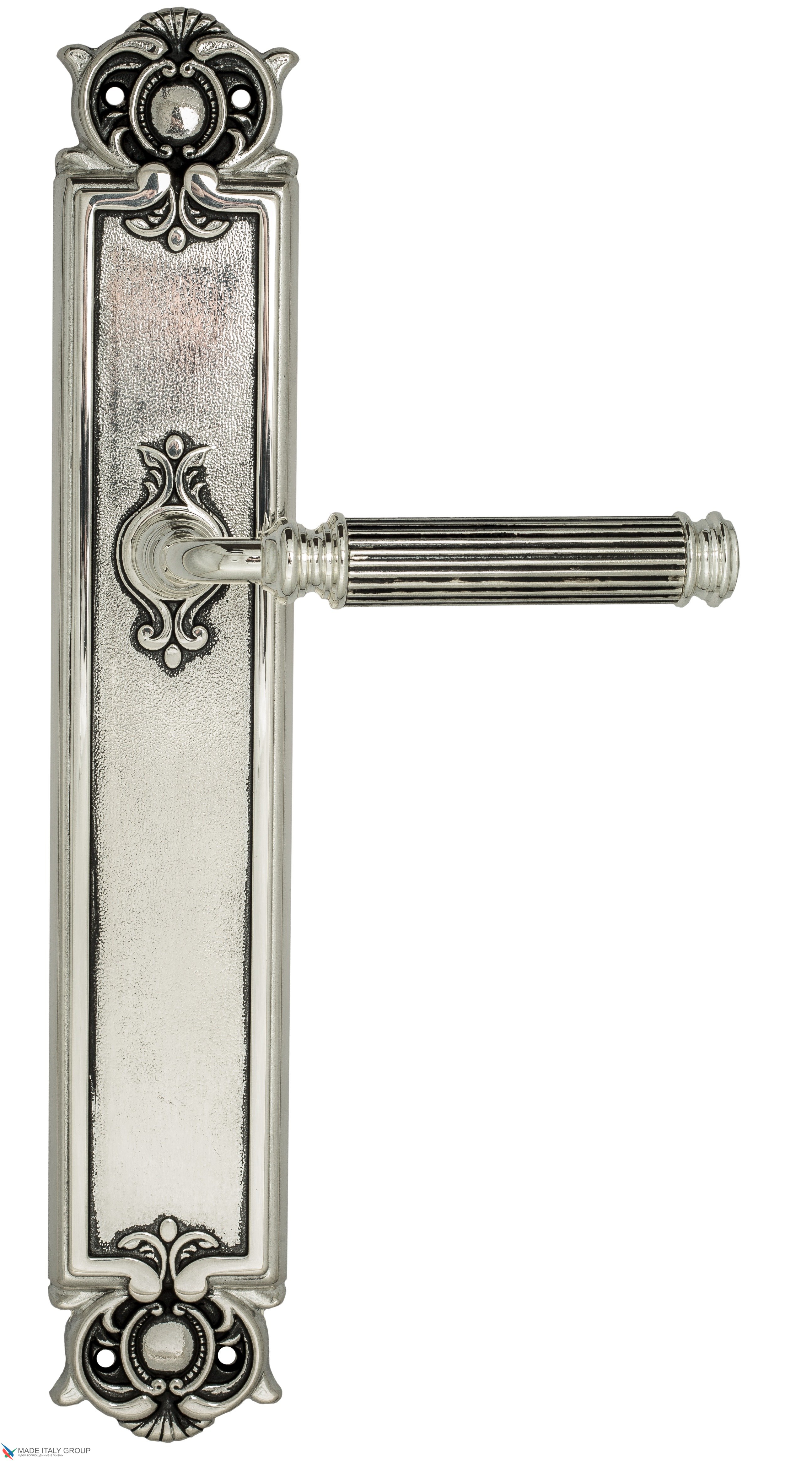 Дверная ручка Venezia "MOSCA" на планке PL97 натуральное серебро + черный