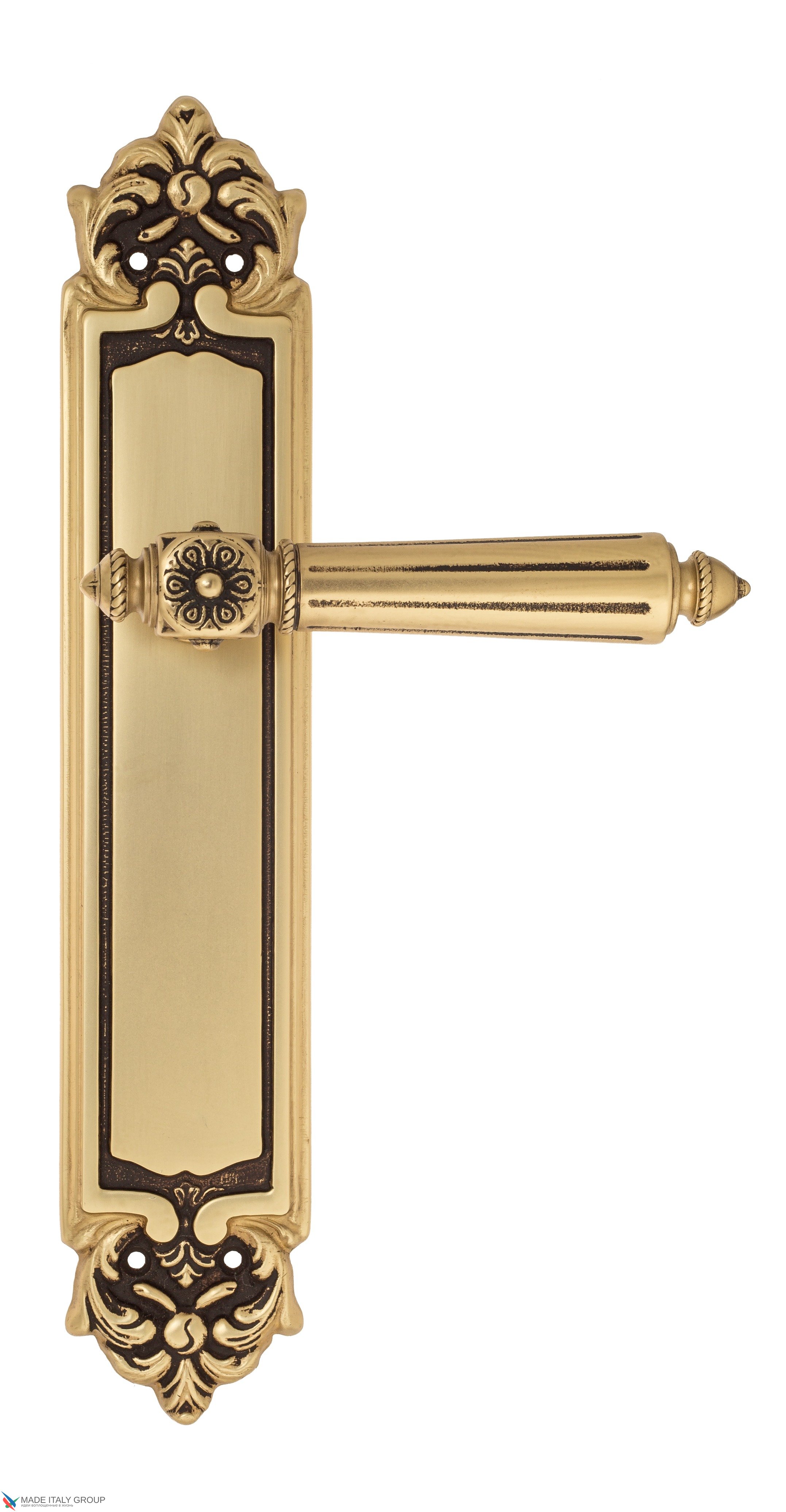 Дверная ручка Venezia "CASTELLO" на планке PL96 французское золото + коричневый
