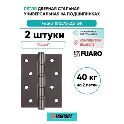 Комплект 2 шт. - Универсальная петля Fuaro U1004BB-GR (бывш. 4BB 100x75x2,5 GR) (графит)