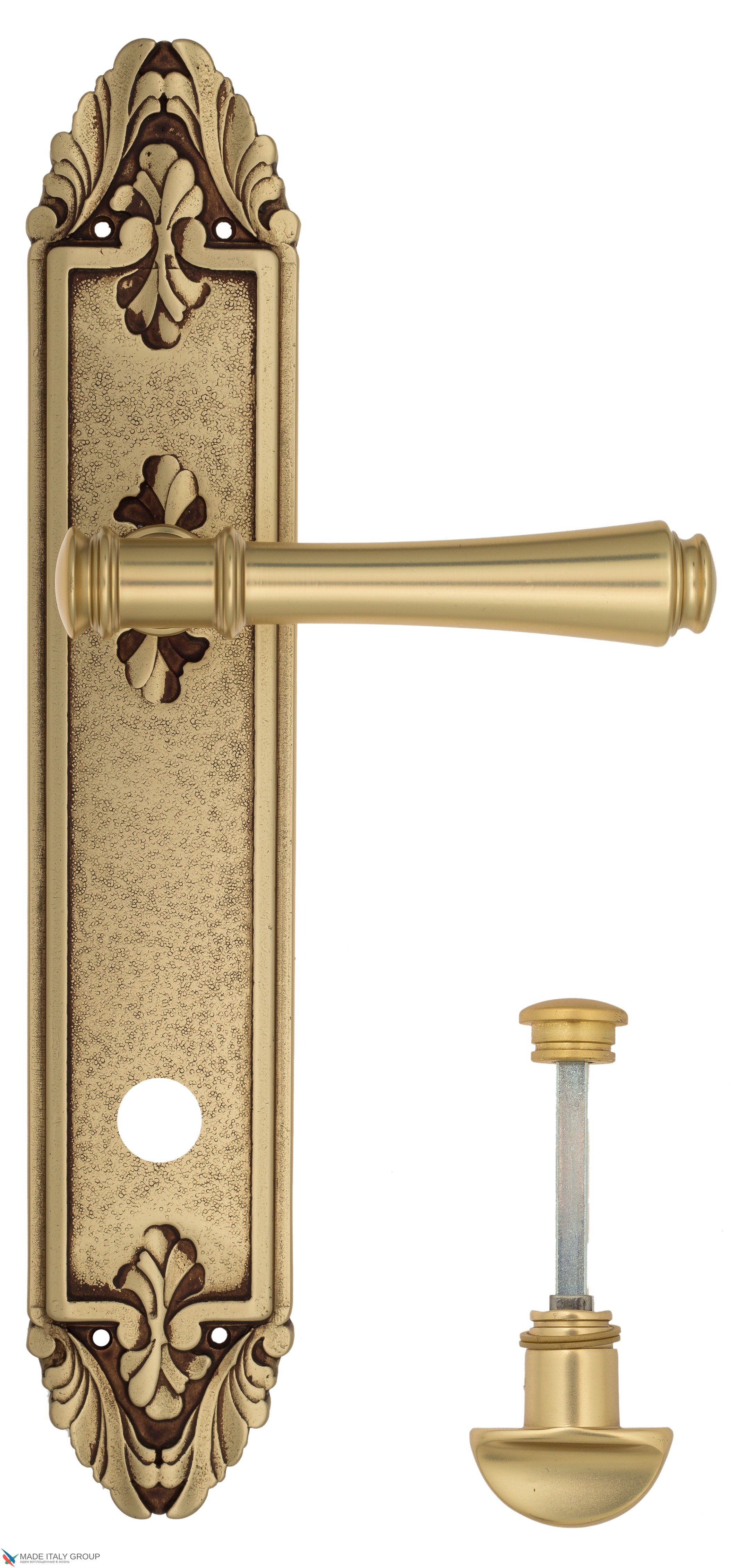 Дверная ручка Venezia "CALLISTO" WC-2 на планке PL90 французское золото + коричневый