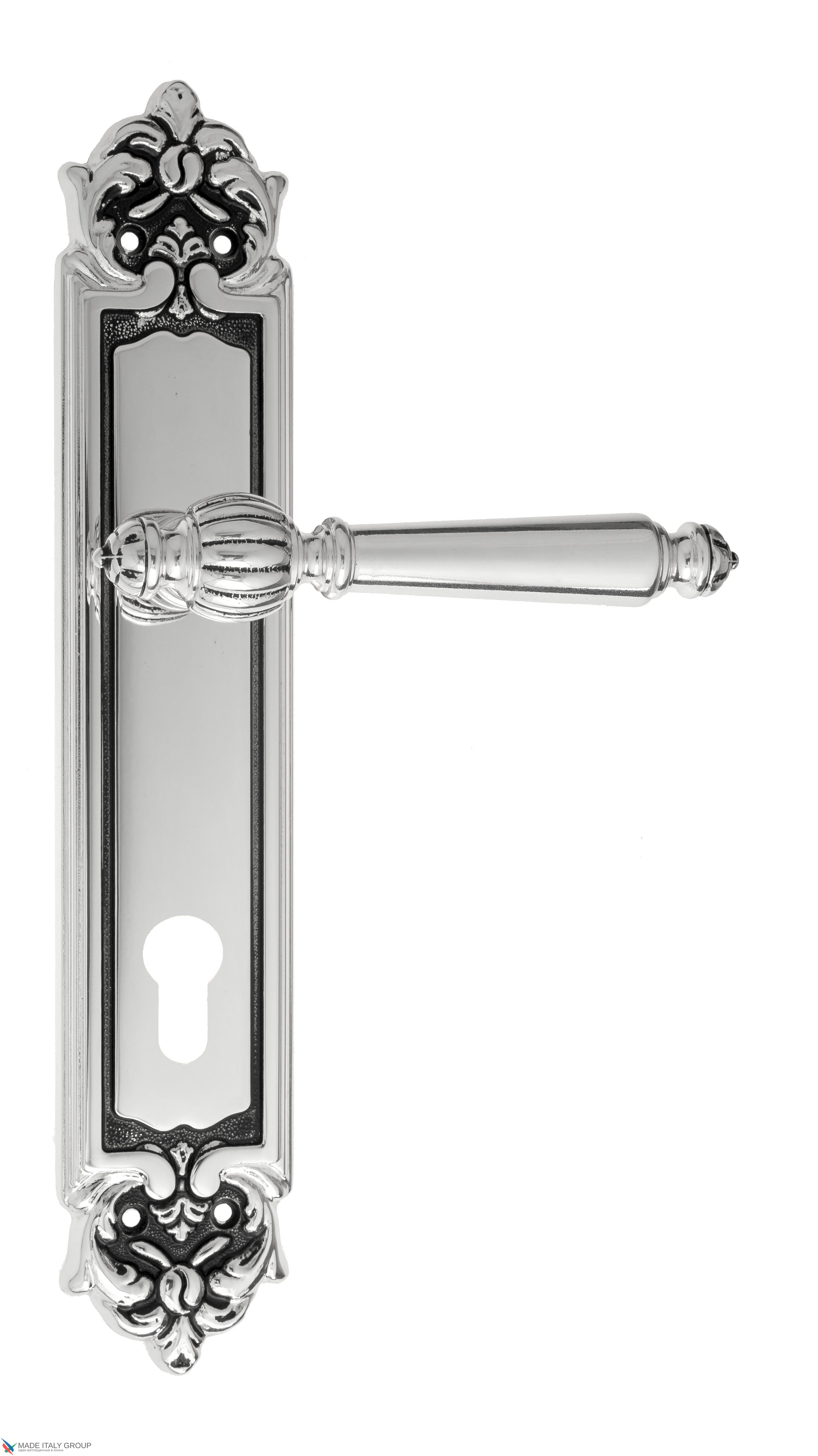 Дверная ручка Venezia "PELLESTRINA" CYL на планке PL96 натуральное серебро + черный
