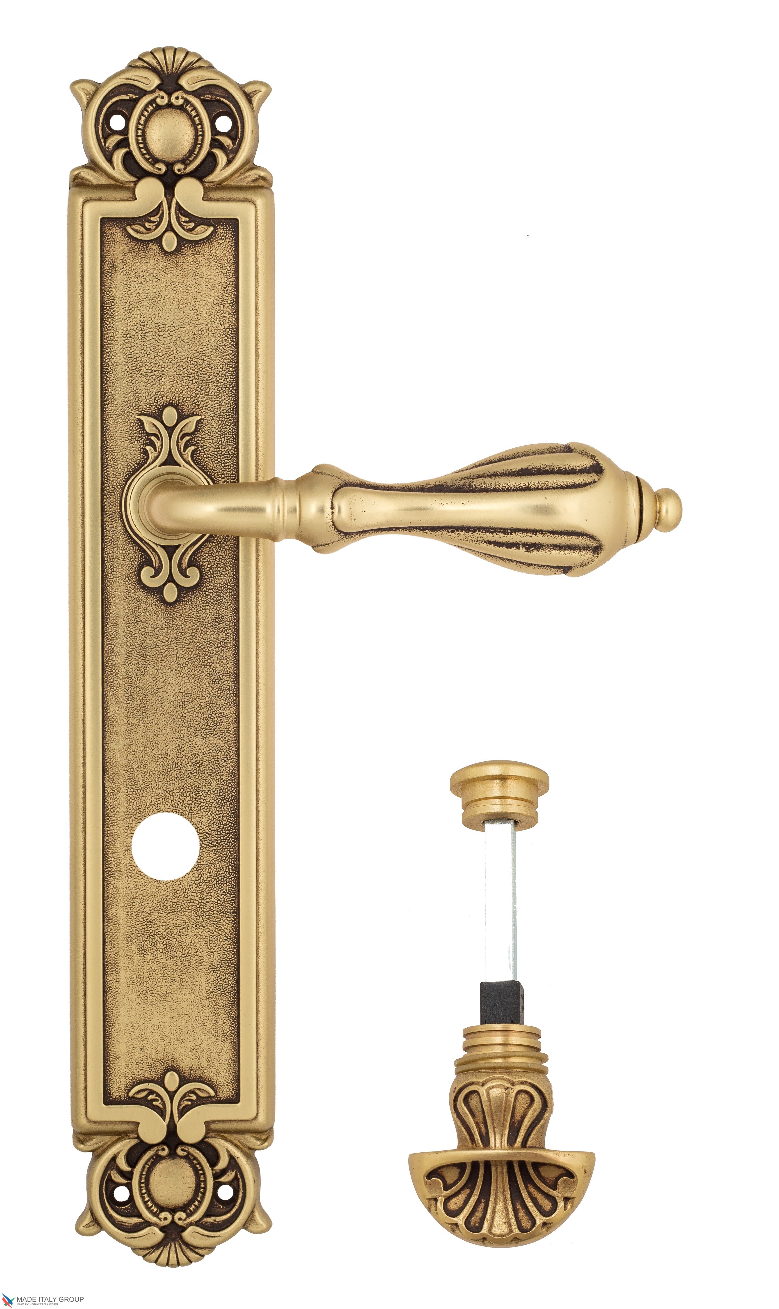 Дверная ручка Venezia "ANAFESTO" WC-4 на планке PL97 французское золото + коричневый